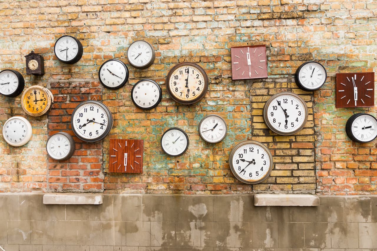 Abstract background composed of clocks on wall