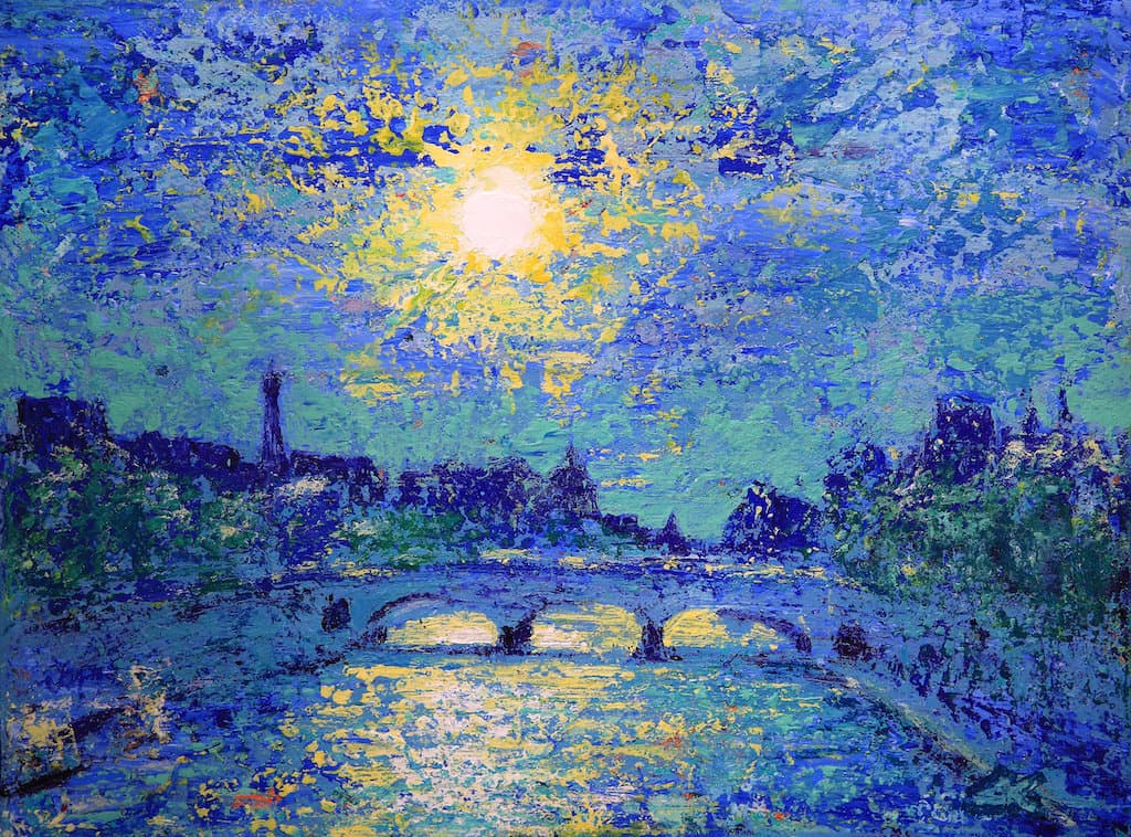 Sunset in Paris, France, painted by acrylic